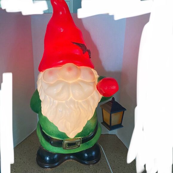 Gnome Elf Holding Lantern 28" Santa Light-Up Plastic Blow Mold Tested Works Read - Picture 1 of 10